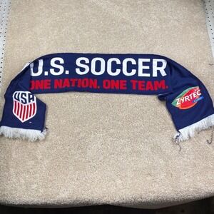 US Soccer One Nation One Team Knit Fan Scarf Navy Blue Red White Zyrtec Logo
